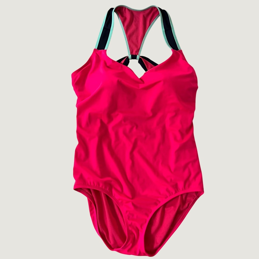 Lands End One Piece Swimsuit Pink Racerback Contrast Trim‎ 22W